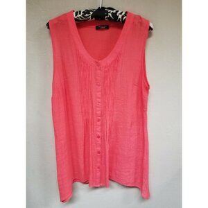 Fylo London Womens Button Up Tank Top Sleeveless Shirt Pleated Front Coral